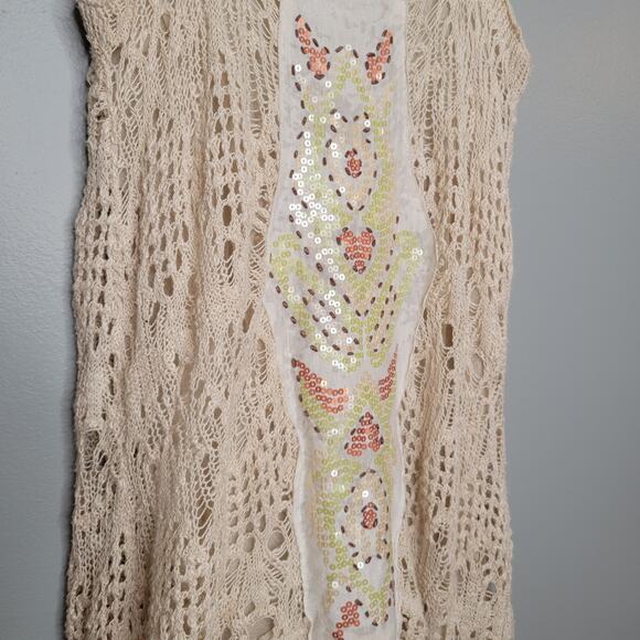 Free People crochet tank top women's size S beige embellished boho Maya festival - Picture 5 of 11